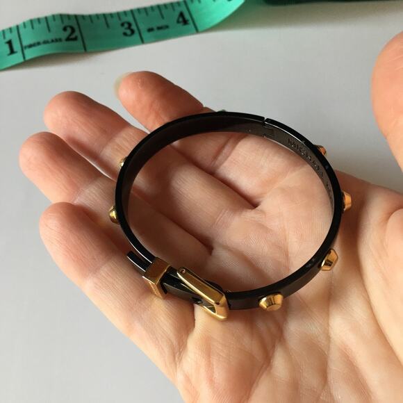 Michael Kors Astor Buckle Bangle Bracelet - black and gold tone - Picture 9 of 11